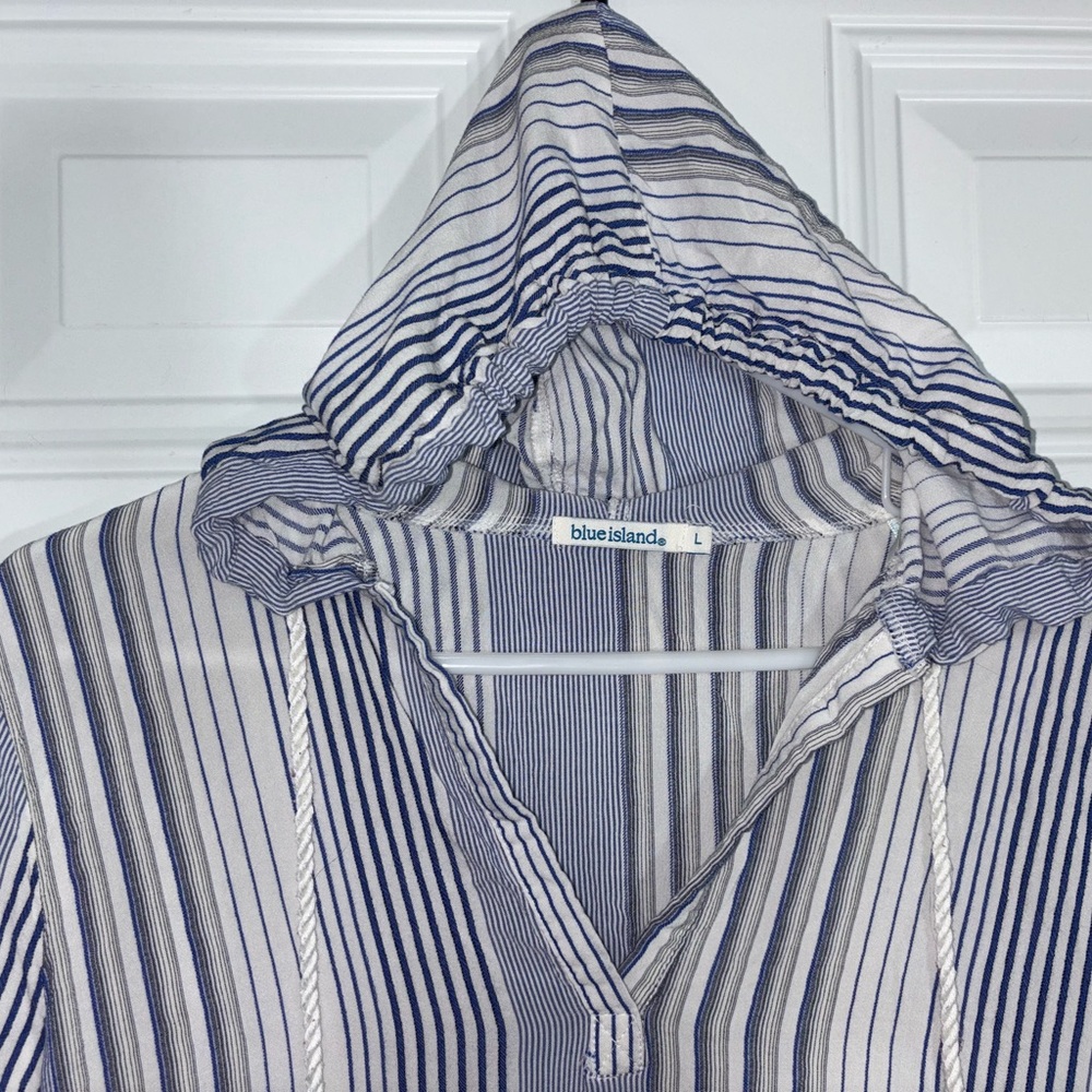 Blue Island Navy and White Striped Hooded Tunic and Beach Cover Up